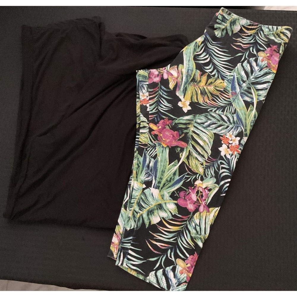 Mixed Brand Womens 3X Multicolor Tropical Floral Ankle Leggings Stretch Lot of 2